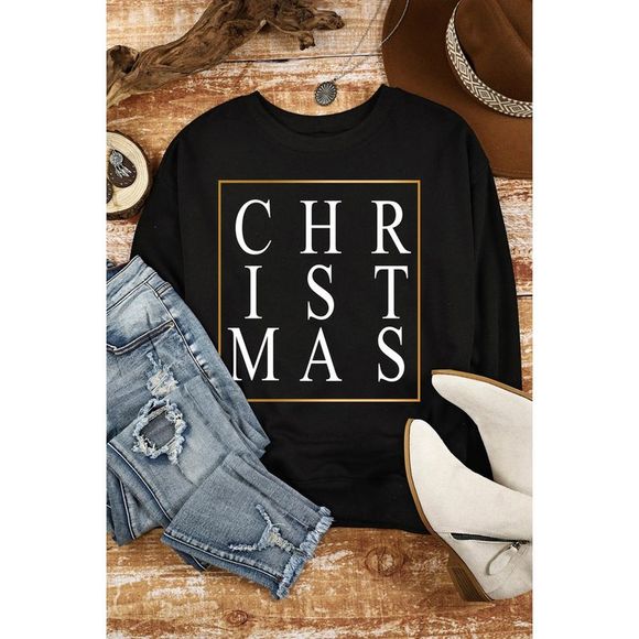 Azura Exchange  Black CHRISTMAS Glitter Print Crew Neck Sweatshirt - Picture 7 of 9